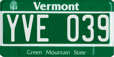 VT license plate YVE039