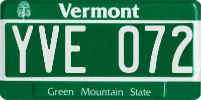 VT license plate YVE072