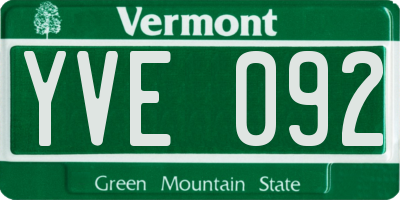 VT license plate YVE092