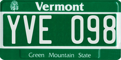 VT license plate YVE098