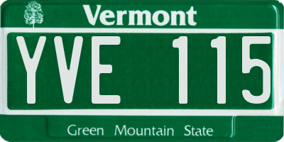 VT license plate YVE115