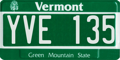 VT license plate YVE135