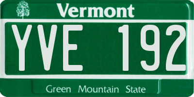 VT license plate YVE192