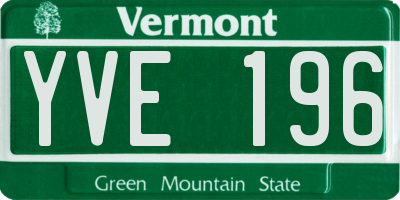 VT license plate YVE196