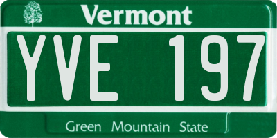 VT license plate YVE197