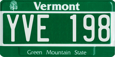 VT license plate YVE198