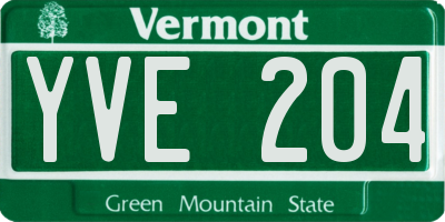 VT license plate YVE204