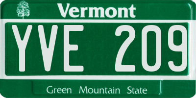 VT license plate YVE209
