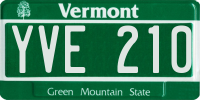 VT license plate YVE210