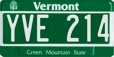 VT license plate YVE214