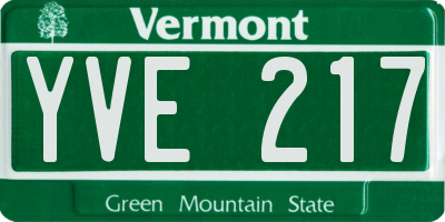 VT license plate YVE217