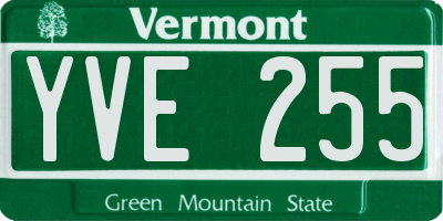 VT license plate YVE255