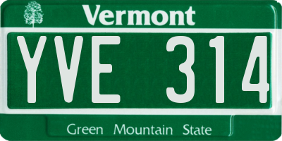 VT license plate YVE314