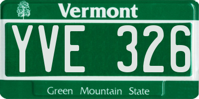 VT license plate YVE326