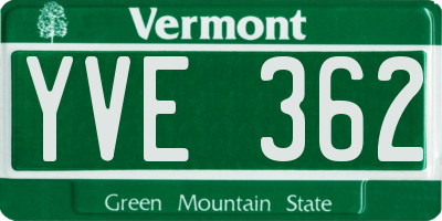 VT license plate YVE362