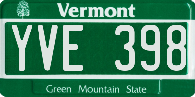VT license plate YVE398