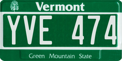 VT license plate YVE474