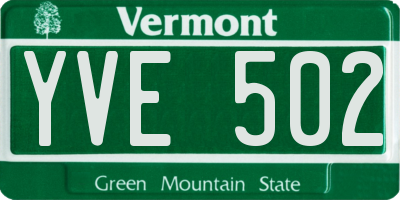 VT license plate YVE502