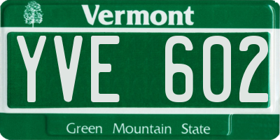 VT license plate YVE602