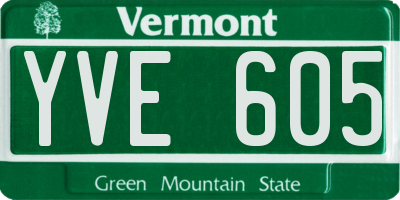 VT license plate YVE605