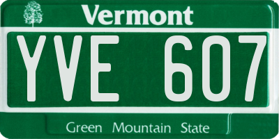 VT license plate YVE607