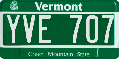VT license plate YVE707