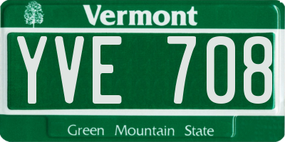 VT license plate YVE708