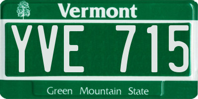 VT license plate YVE715