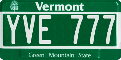 VT license plate YVE777