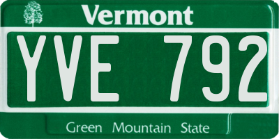 VT license plate YVE792