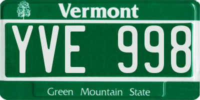 VT license plate YVE998
