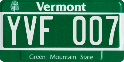 VT license plate YVF007