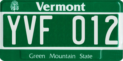 VT license plate YVF012