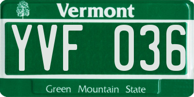 VT license plate YVF036