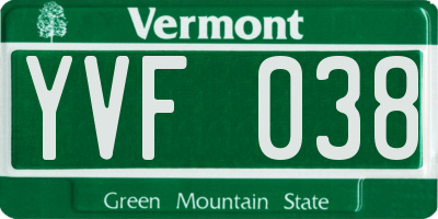 VT license plate YVF038