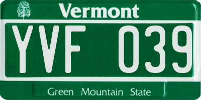 VT license plate YVF039