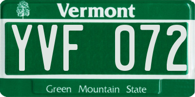 VT license plate YVF072