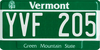 VT license plate YVF205