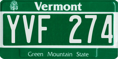 VT license plate YVF274