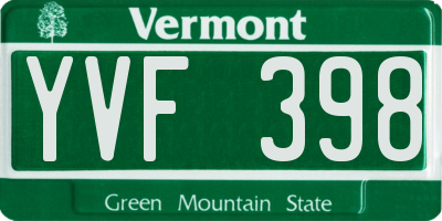 VT license plate YVF398