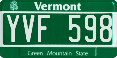 VT license plate YVF598