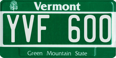 VT license plate YVF600
