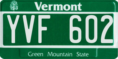 VT license plate YVF602
