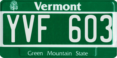 VT license plate YVF603