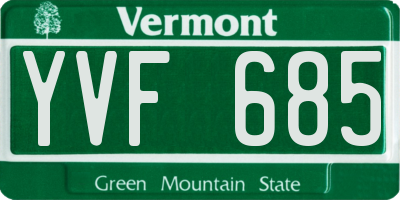 VT license plate YVF685