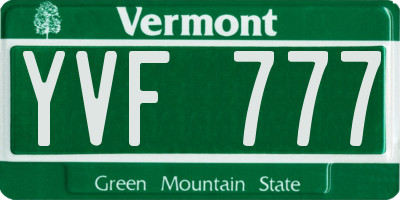 VT license plate YVF777