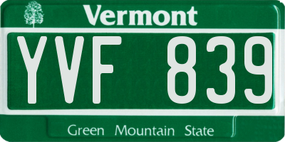 VT license plate YVF839
