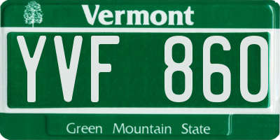 VT license plate YVF860