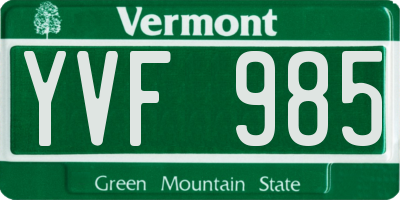 VT license plate YVF985