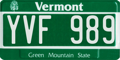 VT license plate YVF989